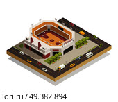 Basketball arena sport center competitions stadium with  outdoor area and adjacent streets isometric composition vector illustration . Basketball  Arena Stadium  Isometric Composition . Стоковая иллюстрация, агентство Ingram Publishing / Фотобанк Лори