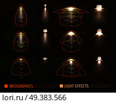 Light effects infographics with bulbs, lampshades and schemes measurements of illumination intensity on transparent background vector illustration. Light Effects Infographics. Стоковая иллюстрация, агентство Ingram Publishing / Фотобанк Лори