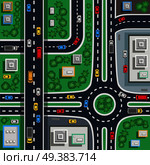 Traffic city roads intersections top view flat poster plan map detail toddler baby floor mat vector illustration . Traffic City Top Flat Poster. Стоковая иллюстрация, агентство Ingram Publishing / Фотобанк Лори
