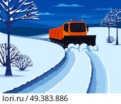 Winter snow transport with snow blower and snowmobile flat vector illustration. Snow Transport Illustration. Стоковая иллюстрация, агентство Ingram Publishing / Фотобанк Лори