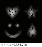 Soap foam monochrome set with white sudsy elements in shapes of heart star smiley droplet on dark transparent background isolated vector illustration. Soap Foam Realistic Monochrome Set . Стоковая иллюстрация, агентство Ingram Publishing / Фотобанк Лори