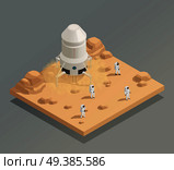 Space exploration mission isometric composition with spacecraft crew astronauts in spacesuits on other planet surface vector illustration . Spacecraft Crew Astronauts Isometric Composition . Стоковая иллюстрация, агентство Ingram Publishing / Фотобанк Лори