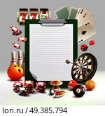 Games realistic 3d composition notepad with lined pages and different attributes for gaming are located around vector illustration. Games Realistic 3d Composition. Стоковая иллюстрация, агентство Ingram Publishing / Фотобанк Лори