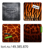 Fur texture 2x2 design concept set of wild animals wool square exemplars in realistic style vector illustration . Fur Texture 2x2 Design Concept. Стоковая иллюстрация, агентство Ingram Publishing / Фотобанк Лори