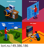 Digital gadget evolution isometric concept with personal computer touch monitor drone and game console isolated vector illustration. Digital Gadget Evolution Isometric Concept. Стоковая иллюстрация, агентство Ingram Publishing / Фотобанк Лори