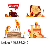 Archeology design concept with treasure, board with engraved hieroglyphs, tomb of knight, ancient architecture isolated vector illustration  . Archeology Design Concept. Стоковая иллюстрация, агентство Ingram Publishing / Фотобанк Лори