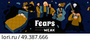 Human fears poster with nightmare and phobia symbols flat vector illustration. Human Fears Illustration. Стоковая иллюстрация, агентство Ingram Publishing / Фотобанк Лори