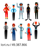 Women professions flat character set with police officer firefighter orchestra conductor navy sailor diver isolated vector illustration . Women Professions Flat Characters Set . Стоковая иллюстрация, агентство Ingram Publishing / Фотобанк Лори
