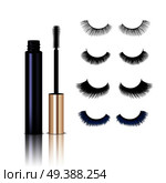 Set of realistic false eye lashes with mascara isolated on white background vector illustration. Realistic False Lashes Mascara Set. Стоковая иллюстрация, агентство Ingram Publishing / Фотобанк Лори