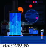 Cryogenic crionics transplantation flat composition with images of hi-tech medical equipment electronics and freezer basin vector illustration . Flat Cryo Camera Composition. Стоковая иллюстрация, агентство Ingram Publishing / Фотобанк Лори