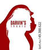 Darwin theory red white poster with profile silhouettes of primate and modern man vector illustration. Darwin Theory Poster. Стоковая иллюстрация, агентство Ingram Publishing / Фотобанк Лори