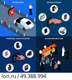 Access lock, personal identification, protection systems and admission restriction, isometric design concept, isolated vector illustration. Access Identification Isometric Design Concept. Стоковая иллюстрация, агентство Ingram Publishing / Фотобанк Лори