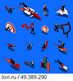 Accelerate business concept isometric icons set of businessmen racing to goal using different methods isolated vector illustration. Accelerate Business Concept Isometric Icons. Стоковая иллюстрация, агентство Ingram Publishing / Фотобанк Лори
