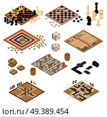 Isolated colored and isometric board games icon set backgammon mahjong chess checkers domino vector illustration. Isometric Board Games Icon Set. Стоковая иллюстрация, агентство Ingram Publishing / Фотобанк Лори