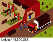 Sawmill Isometric Background. Стоковая иллюстрация, агентство Ingram Publishing / Фотобанк Лори