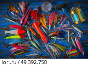 Fishing lures tackle collection for saltwater trolling and spinning angler. Стоковое фото, агентство Ingram Publishing / Фотобанк Лори