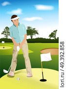 A vector illustration of a golf player trying to put the ball into the hole. Стоковая иллюстрация, агентство Ingram Publishing / Фотобанк Лори