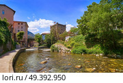 Potes river Quiviesa Deva a Cantabria village of Spain. Стоковое фото, агентство Ingram Publishing / Фотобанк Лори