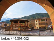 Potes village roundabout in Cantabria of Spain. Стоковое фото, агентство Ingram Publishing / Фотобанк Лори
