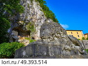 Covadonga Santa Cueva a Catholic sanctuary cave in Asturias near Picos europa mountains. Стоковое фото, агентство Ingram Publishing / Фотобанк Лори