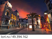 Llanes village City town hall sunset in Asturias of Spain. Стоковое фото, агентство Ingram Publishing / Фотобанк Лори