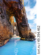 Playa las catedrales Catedrais beach in Ribadeo Galicia of Lugo Spain. Стоковое фото, агентство Ingram Publishing / Фотобанк Лори