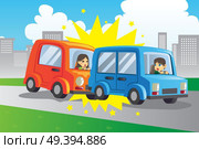 A vector illustration of two cars in an accident. Стоковая иллюстрация, агентство Ingram Publishing / Фотобанк Лори