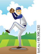 A vector illustration of a baseball player getting ready to throw a baseball. Стоковая иллюстрация, агентство Ingram Publishing / Фотобанк Лори