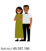 Middle-aged pair standing together flat vector. Smiling spouses characters in elegant clothes isolated on white background. Happy parents-in-law illustration for wedding and family holidays concepts. Стоковая иллюстрация, агентство Ingram Publishing / Фотобанк Лори