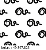 Curved slither python or boa constrictor seamless pattern. Creeping black tropical snake vector on white background. Crawling reptile illustration for wrapping paper, prints on fabric. Стоковая иллюстрация, агентство Ingram Publishing / Фотобанк Лори