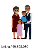 Aged couple and grandson with granddaughter isolated. Happy senior man and woman together with grandchildren. Middle aged couple. Older man and woman having fun. Senility old aged vector illustration. Aged Couple, Grandson with Granddaughter Isolated. Стоковая иллюстрация, агентство Ingram Publishing / Фотобанк Лори