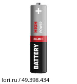 High power nickel-metal hydride type of compact battery isolated on white. Qualitative energy container for long usage in grey and black colors. Small galvanic appliance vector illustration.. High Power Compact NI-MH Battery Illustration. Стоковая иллюстрация, агентство Ingram Publishing / Фотобанк Лори