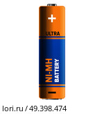Ultra nickel-metal hydride type of powerful and compact battery isolated on white. Qualitative energy container for long usage. Small galvanic appliance to refill power content vector illustration.. Powerful and Compact NI-MH Battery Illustration. Стоковая иллюстрация, агентство Ingram Publishing / Фотобанк Лори