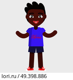 Happy little afro-american boy in t-shirt with text Africa celebrates international day of african child. Poster with young black male in cartoon style. Happy Little Afro-American Boy in Flat Style. Стоковая иллюстрация, агентство Ingram Publishing / Фотобанк Лори