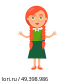 Little redhead girl with wide open arms isolated on white background. Poster dedicated to international holiday, national universal childrens day. Little Redhead Girl with Wide Open Arms Isolated. Стоковая иллюстрация, агентство Ingram Publishing / Фотобанк Лори