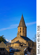 Salardu village church in Lerida Catalonia of Spain Pyrenees in Aran Valley. Стоковое фото, агентство Ingram Publishing / Фотобанк Лори
