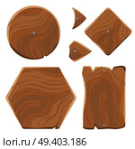 Empty wooden planks of round, rhombic and rectangular shapes for signs engravings isolated vector illustrations set on white background.. Wooden Planks of Various Shapes Illustrations Set. Стоковая иллюстрация, агентство Ingram Publishing / Фотобанк Лори
