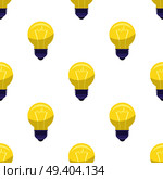 Seamless pattern with yellow bulb isolated on white presenting idea concept. Vector illustration wallpaper design of lighting equipment. Yellow Bulb Isolated on White Presenting Idea. Стоковая иллюстрация, агентство Ingram Publishing / Фотобанк Лори