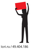 Woman black silhouette with red streamer raises her hand and shows protest isolated vector illustration on white background.. Woman Silhouette with Red Streamer Illustration. Стоковая иллюстрация, агентство Ingram Publishing / Фотобанк Лори