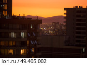 Panoramic view of Santiago de Chile and Los Andes mountain range. Стоковое фото, агентство Ingram Publishing / Фотобанк Лори