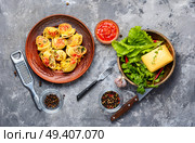 Mediterranean stuffed pasta shells with meat.Stuffed ricotta cheese shells.Food concept. Pasta stuffed with meat. Стоковое фото, агентство Ingram Publishing / Фотобанк Лори