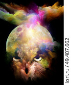 Symbols of Our Time series. Surreal digital art of  the moon , colors and owl on the subject of inner life, spirituality, dreams, memory, shamanism, mind, creativity and imagination. Стоковое фото, агентство Ingram Publishing / Фотобанк Лори