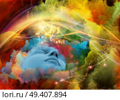 Brainwaves series. Composition of human face and colorful fractal clouds on the subject of dreams, mind, spirituality, imagination and inner world. Стоковое фото, агентство Ingram Publishing / Фотобанк Лори