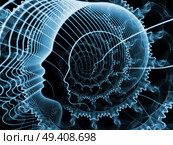 Strings of Soul Gears of Mind series. Backdrop design of human profiles and fractal lines for works on Mind, Soul, Reason and mental life. Стоковое фото, агентство Ingram Publishing / Фотобанк Лори