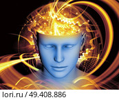 Artistic abstraction composed of human head and symbolic elements on the subject of human mind, consciousness, imagination, science and creativity. Стоковое фото, агентство Ingram Publishing / Фотобанк Лори