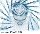 3D Rendering - Mind Field series. Arrangement of head of wire mesh human model and fractal patters on the subject of artificial intelligence, science and technology. Стоковое фото, агентство Ingram Publishing / Фотобанк Лори
