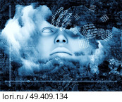 Beyond Human series. Composition of human, fractal and natural forms on the subject of inner reality, mental health, imagination, thinking and dreaming. Стоковое фото, агентство Ingram Publishing / Фотобанк Лори