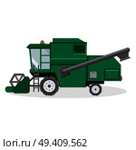Green combine harvester for farmers to work on fields isolated on white background. Machinery for human facilitation of labor vector illustration.. Green Combine Harvester for Farmers Illustration. Стоковая иллюстрация, агентство Ingram Publishing / Фотобанк Лори