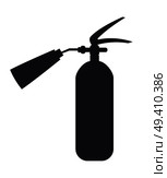 Carbon dioxide extinguisher with hard horn, standard cylinder black silhouette isolated vector illustration. Device is used for extinguishing electrical fire. Carbon Dioxide Extinguisher Isolated Illustration. Стоковая иллюстрация, агентство Ingram Publishing / Фотобанк Лори
