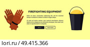 Vector illustration depicting isolated firefighting tools on white namely protective rubber gloves and bucket full of sand with place for text.. Set of Special Isolated Fire Protection Equipment. Стоковая иллюстрация, агентство Ingram Publishing / Фотобанк Лори